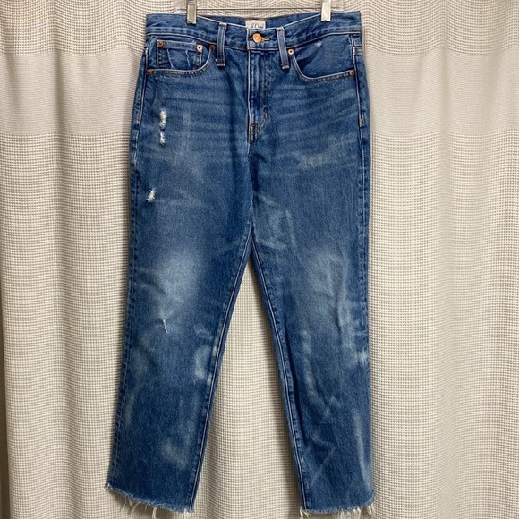 J Crew Slouchy Boyfriend Jean In Barn Wash Size 27 med wash raw hem distressed - Picture 2 of 12